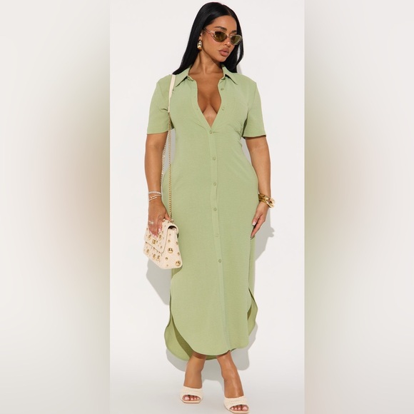Fashion Nova Dresses & Skirts - NEW Fashion Nova Green Sheath Midi Dress with Notched Collar